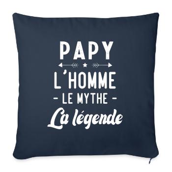 Papy l'homme le mythe la légende humour cadeau - Housse de coussin décorative 45 x 45 cm - bleu marine - Devant