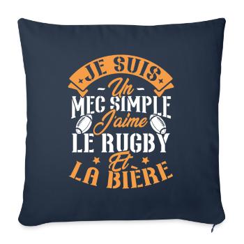 Je suis un Mec simple j'aime rugby et la bière - Housse de coussin décorative 45 x 45 cm - bleu marine - Devant