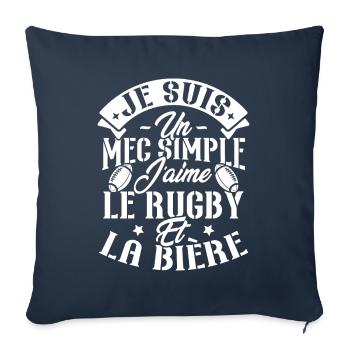 Je suis un Mec simple j'aime rugby et la bière - Housse de coussin décorative 45 x 45 cm - bleu marine - Devant