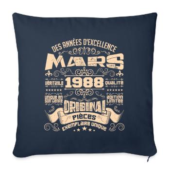 Anniversaire Vintage Né(e) en Mars 1988 - Housse de coussin décorative 45 x 45 cm - bleu marine - Devant