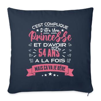 Une princesse a 54 ans, Cadeau d’anniversaire - Housse de coussin décorative 45 x 45 cm - bleu marine - Devant