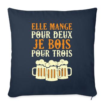 Elle mange pour deux je bois pour trois - Housse de coussin décorative 45 x 45 cm - bleu marine - Devant