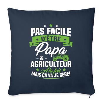 Pas facile d'être papa et agriculteur - Housse de coussin décorative 45 x 45 cm - bleu marine - Devant