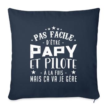 Papy Pilote | Fête des pères - Housse de coussin décorative 45 x 45 cm - bleu marine - Devant