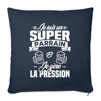 Je suis un super parrain, Humour cadeau parrain - Housse de coussin décorative 45 x 45 cm - bleu marine - Devant