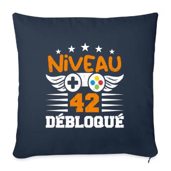 Niveau 42 débloqué - idée cadeau anniversaire - Housse de coussin décorative 45 x 45 cm - bleu marine - Devant