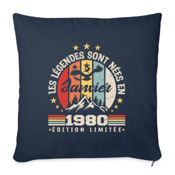 les légendes sont nées en 1980 janvier | cadeau - Housse de coussin décorative 45 x 45 cm - bleu marine - Devant