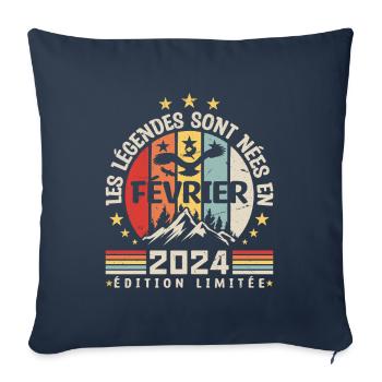 les légendes sont née en Février 2024 - Housse de coussin décorative 45 x 45 cm - bleu marine - Devant