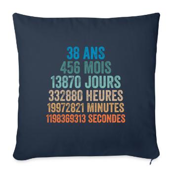 38 Ans Anniversaire - cadeau d'anniversaire - Housse de coussin décorative 45 x 45 cm - bleu marine - Devant