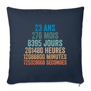 23 Ans Anniversaire - cadeau d'anniversaire - Housse de coussin décorative 45 x 45 cm - bleu marine - Devant