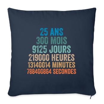 25 Ans Anniversaire - cadeau d'anniversaire - Housse de coussin décorative 45 x 45 cm - bleu marine - Devant