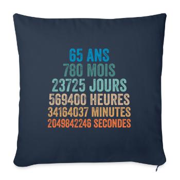 65 Ans Anniversaire - cadeau d'anniversaire - Housse de coussin décorative 45 x 45 cm - bleu marine - Devant