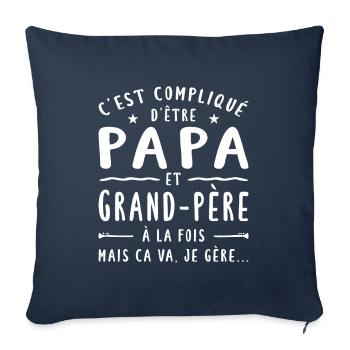 C'est Compliqué D'être Papa Et Grand-Père - Housse de coussin décorative 45 x 45 cm - bleu marine - Devant