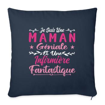 Une Maman Géniale Et Une Infirmière Fantastique - Housse de coussin décorative 45 x 45 cm - bleu marine - Devant