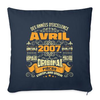 Anniversaire Vintage Né(e) en avril 2007 - Housse de coussin décorative 45 x 45 cm - bleu marine - Devant