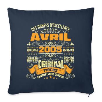 Anniversaire Vintage Né(e) en avril 2005 - Housse de coussin décorative 45 x 45 cm - bleu marine - Devant