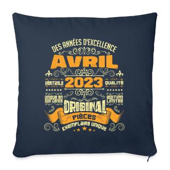 Anniversaire Vintage Né(e) en avril 2023 - Housse de coussin décorative 45 x 45 cm - bleu marine - Devant