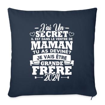 Je vais être grande frère 2024 - Housse de coussin décorative 45 x 45 cm - bleu marine - Devant