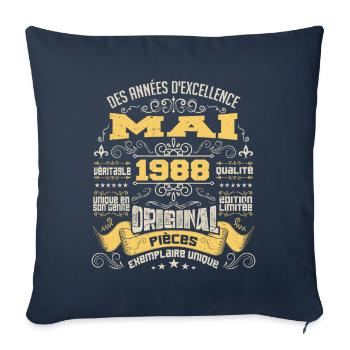 Anniversaire Vintage Né(e) en Mai 1988 - Housse de coussin décorative 45 x 45 cm - bleu marine - Devant