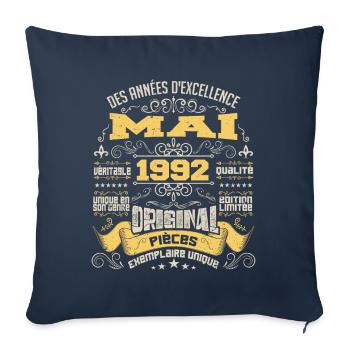 Anniversaire Vintage Né(e) en Mai 1992 - Housse de coussin décorative 45 x 45 cm - bleu marine - Devant