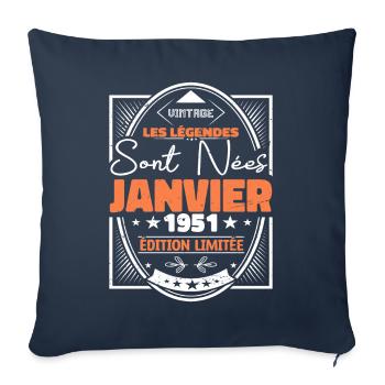 Janvier 1951 | Vintage Anniversaire Rétro - Housse de coussin décorative 45 x 45 cm - bleu marine - Devant