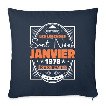 Janvier 1978 | Vintage Anniversaire 1978 Rétro - Housse de coussin décorative 45 x 45 cm - bleu marine - Devant