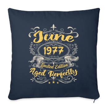 Juin 1977 | Vintage Cadeau 1977 - Housse de coussin décorative 45 x 45 cm - bleu marine - Devant