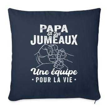 Papa Et Les Jumeaux Une équipe Pour La Vie - Housse de coussin décorative 45 x 45 cm - bleu marine - Devant