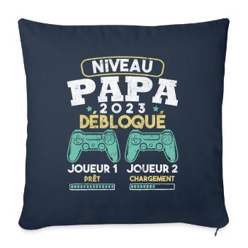 Niveau papa débloqué futur père 2023 - Housse de coussin décorative 45 x 45 cm - bleu marine - Devant