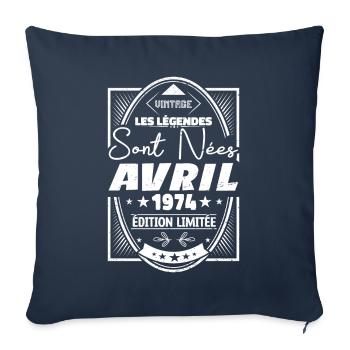 Avril 1974 - Housse de coussin décorative 45 x 45 cm - bleu marine - Devant