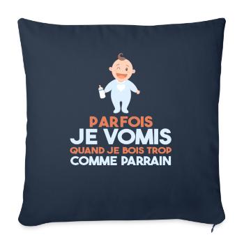 Cadeau humour bébé enfant Biberon Parrain et fille - Housse de coussin décorative 45 x 45 cm - bleu marine - Devant