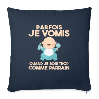 Cadeau humour bébé enfant Biberon Parrain et fille - Housse de coussin décorative 45 x 45 cm - bleu marine - Devant
