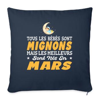 Naissance Cadeau Baby Bébé né en Mars Fille Garçon - Housse de coussin décorative 45 x 45 cm - bleu marine - Devant