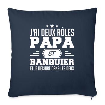 Papa Et Banquier | Cadeau Papa Banquier - Housse de coussin décorative 45 x 45 cm - bleu marine - Devant