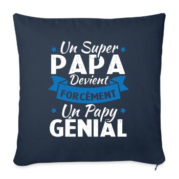 Un super papa devient forcément un papy génial - Housse de coussin décorative 45 x 45 cm - bleu marine - Devant