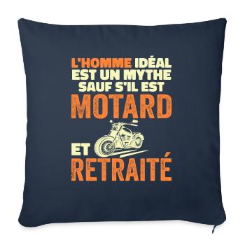 Motard Retraité L'Homme Idéal Cadeau Moto Humour - Housse de coussin décorative 45 x 45 cm - bleu marine - Devant