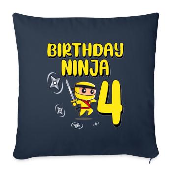Anniversaire Ninja 4 ans Bday Party Cadeau - Housse de coussin décorative 45 x 45 cm - bleu marine - Devant