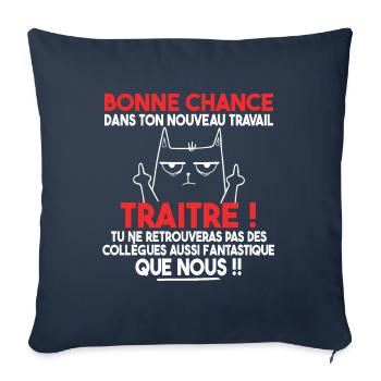 Départ Collègue Collègues Cadeau Traître Chat - Housse de coussin décorative 45 x 45 cm - bleu marine - Devant