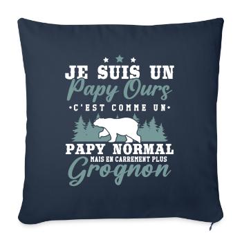 Je suis un papy ours grognon - cadeau humour papy - Housse de coussin décorative 45 x 45 cm - bleu marine - Devant