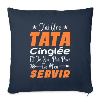 Neveu Nièce Cadeau J'ai Une Tata Cinglée Humour - Housse de coussin décorative 45 x 45 cm - bleu marine - Devant