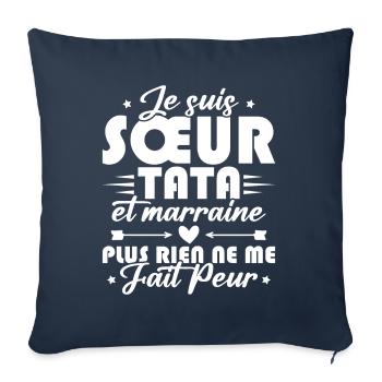 Sœur Tata et Marraine - Housse de coussin décorative 45 x 45 cm - bleu marine - Devant