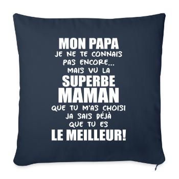 Annonce grossesse Cadeau Futur Papa Future Maman - Housse de coussin décorative 45 x 45 cm - bleu marine - Devant