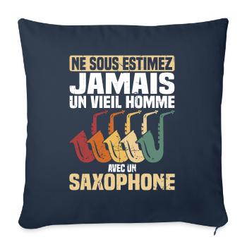 Un vieil homme avec un saxophone - Housse de coussin décorative 45 x 45 cm - bleu marine - Devant