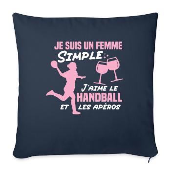 Un femme simple j aime le handball at les apéros - Housse de coussin décorative 45 x 45 cm - bleu marine - Devant