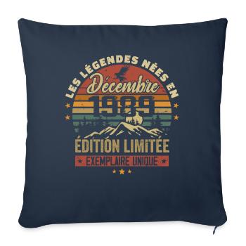 1989 Vintage Cadeau Anniversaire Décembre 1989 - Housse de coussin décorative 45 x 45 cm - bleu marine - Devant