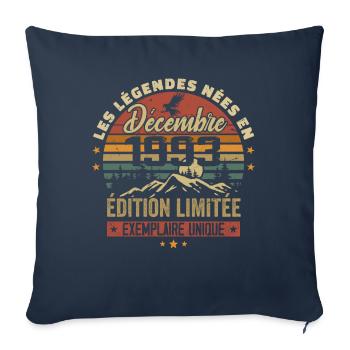 1993 Vintage Cadeau Anniversaire Décembre 1993 - Housse de coussin décorative 45 x 45 cm - bleu marine - Devant