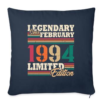 Vintage 1994 Février Vintage Anniversaire Rétro - Housse de coussin décorative 45 x 45 cm - bleu marine - Devant