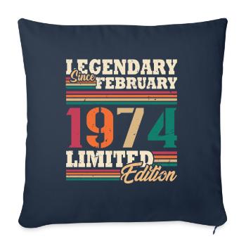 Vintage 1974 Février Vintage Anniversaire Rétro - Housse de coussin décorative 45 x 45 cm - bleu marine - Devant