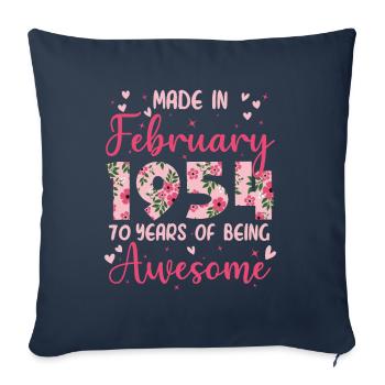 Février 1954 Cadeau Anniversaire 70 Ans Pour Femme - Housse de coussin décorative 45 x 45 cm - bleu marine - Devant