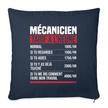 Mécanicien tarif à l'heure idée cadeau humour - Housse de coussin décorative 45 x 45 cm - bleu marine - Devant
